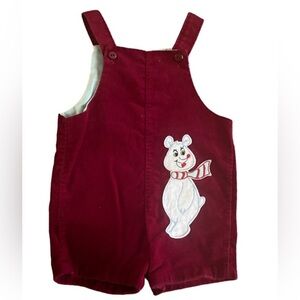 VTG 1930s BOYS Danny Dare Maroon Overall Jumper Bear Embellishment Buttons H17